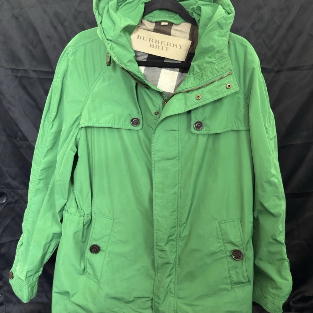 Burberry Brit Green Hooded Rain Jacket Sz L